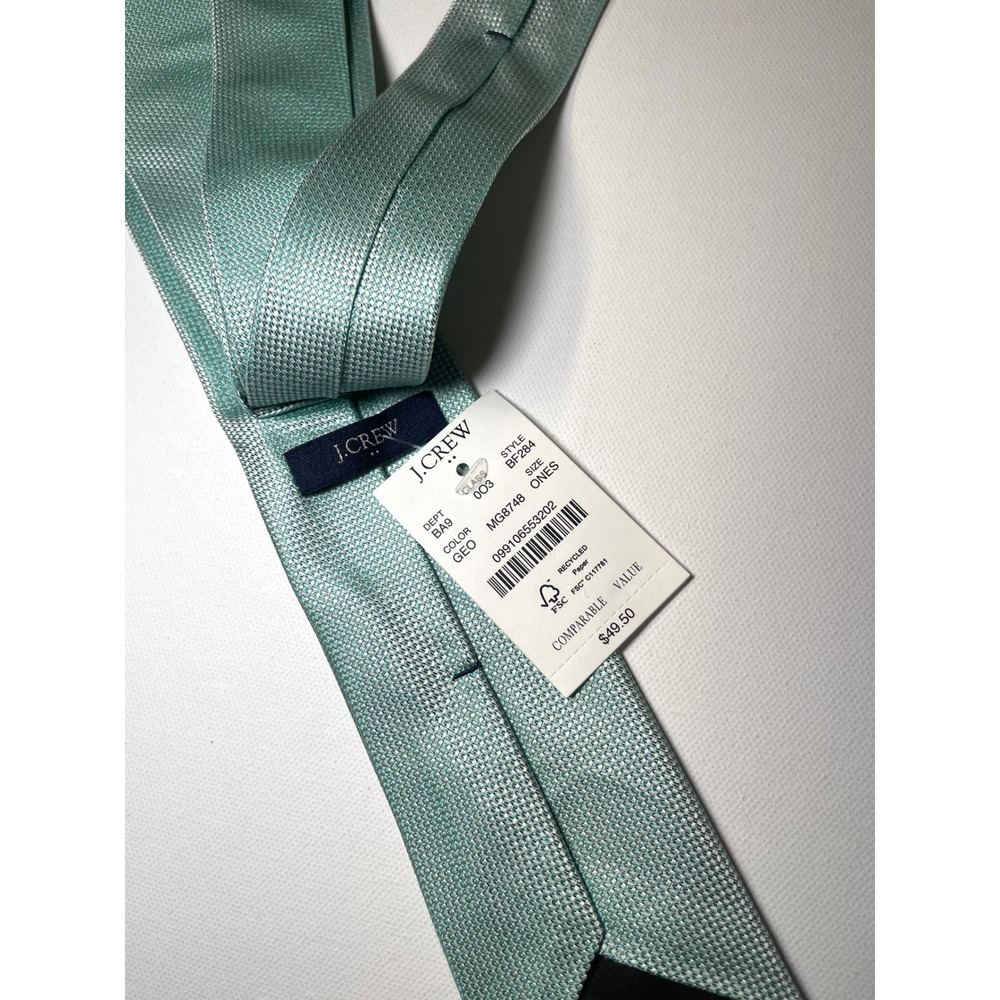 J.Crew Mens Silk Tie Aqua Blue Green Geometric Textured Necktie BF284 NWT